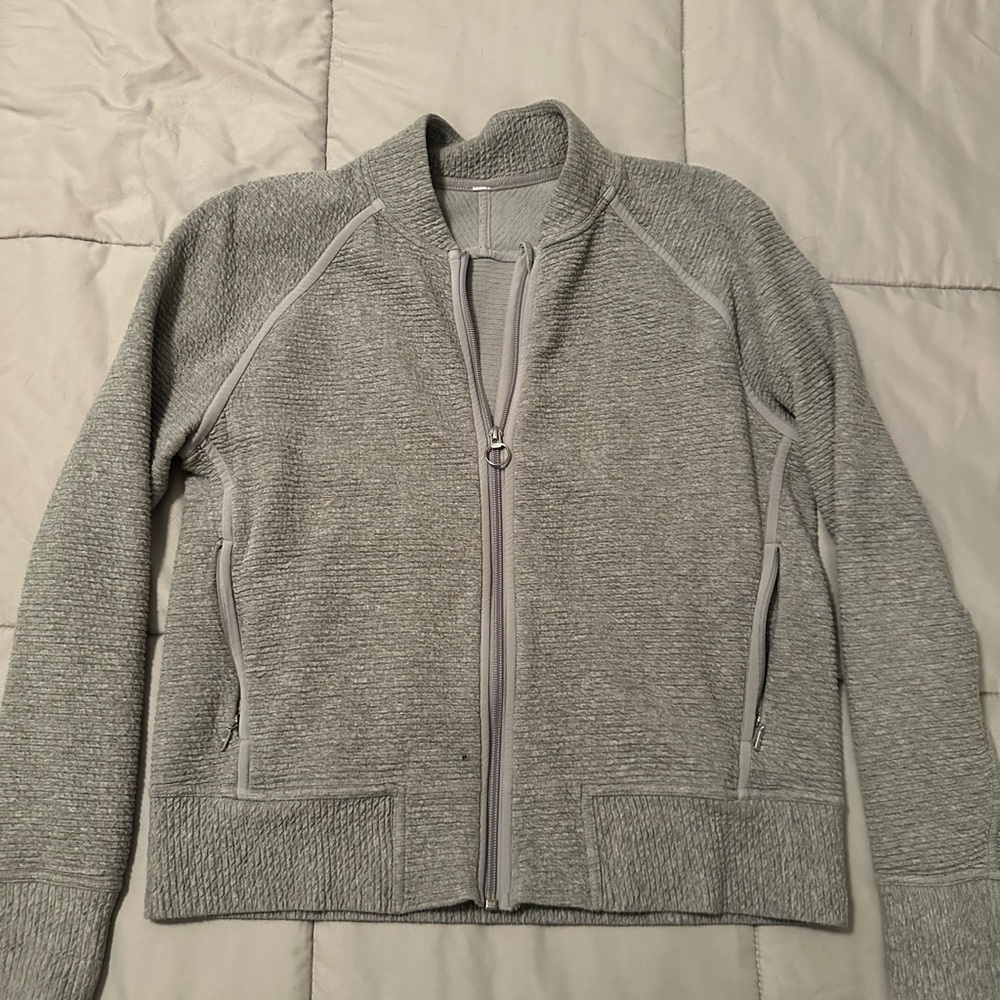 lululemon athletica Heather Gray Full-Zip Textured Sweater Jacket